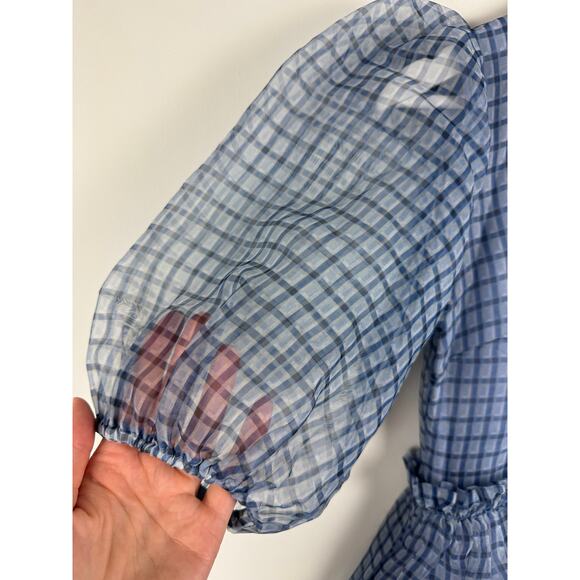 Ganni Check Organza Puff Sleeve Dress - Picture 4 of 8